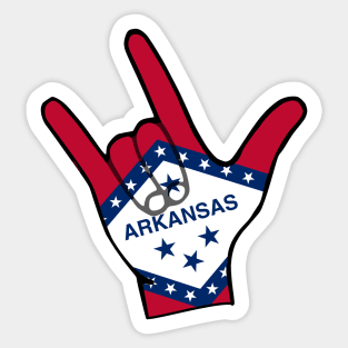 American Sign Language "I love you" symbol with Arkansas Flag Sticker